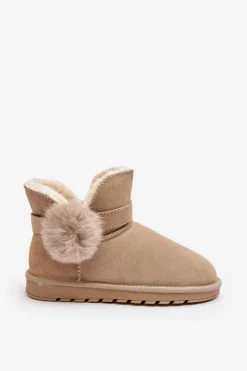 Sale Zamszowe Śniegowce Damskie Z Wycięciami Beżowe Eraclio Damskie Śniegowce Damskie