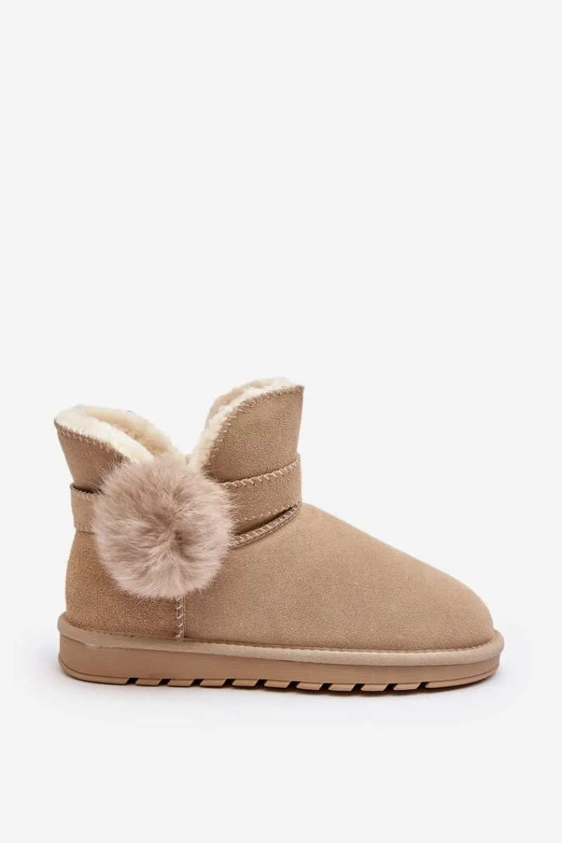 Sale Zamszowe Śniegowce Damskie Z Wycięciami Beżowe Eraclio Damskie Śniegowce Damskie