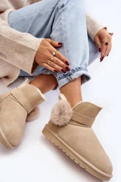 Sale Zamszowe Śniegowce Damskie Z Wycięciami Beżowe Eraclio Damskie Śniegowce Damskie