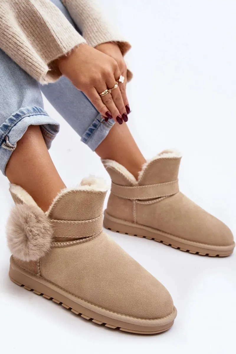 Sale Zamszowe Śniegowce Damskie Z Wycięciami Beżowe Eraclio Damskie Śniegowce Damskie