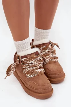 Online Zamszowe Śniegowce Damskie Z Futerkiem I Grubym Sznurowaniem Vinceza 97963 Camel Damskie Śniegowce Damskie