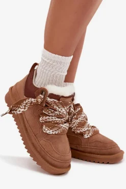 Online Zamszowe Śniegowce Damskie Z Futerkiem I Grubym Sznurowaniem Vinceza 97963 Camel Damskie Śniegowce Damskie