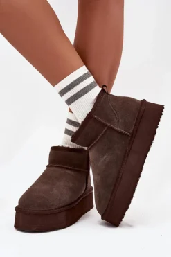 Śniegowce Damskie>Buty damskie Vinceza Zamszowe Śniegowce Damskie Na Platformie Vinceza 97962 Czekoladowe Brązowy