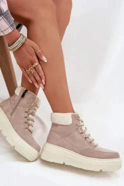 New Buty damskie Vinceza Zamszowe Śniegowce Damskie Z Kożuszkiem Na Platformie Vinceza 95354 Beżowe Beżowy