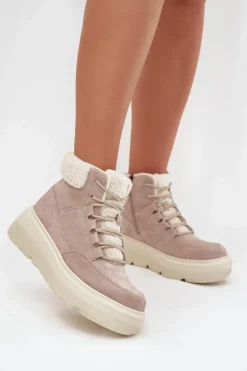 New Buty damskie Vinceza Zamszowe Śniegowce Damskie Z Kożuszkiem Na Platformie Vinceza 95354 Beżowe Beżowy