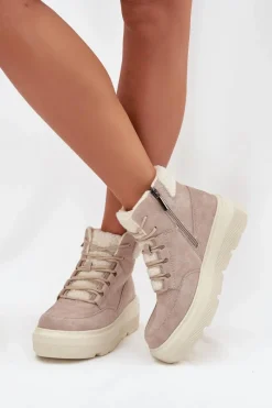 New Buty damskie Vinceza Zamszowe Śniegowce Damskie Z Kożuszkiem Na Platformie Vinceza 95354 Beżowe Beżowy