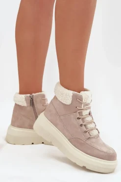 New Buty damskie Vinceza Zamszowe Śniegowce Damskie Z Kożuszkiem Na Platformie Vinceza 95354 Beżowe Beżowy