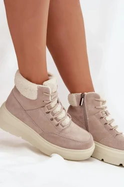 New Buty damskie Vinceza Zamszowe Śniegowce Damskie Z Kożuszkiem Na Platformie Vinceza 95354 Beżowe Beżowy