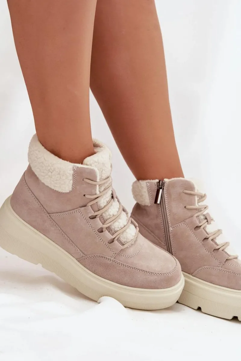 New Buty damskie Vinceza Zamszowe Śniegowce Damskie Z Kożuszkiem Na Platformie Vinceza 95354 Beżowe Beżowy
