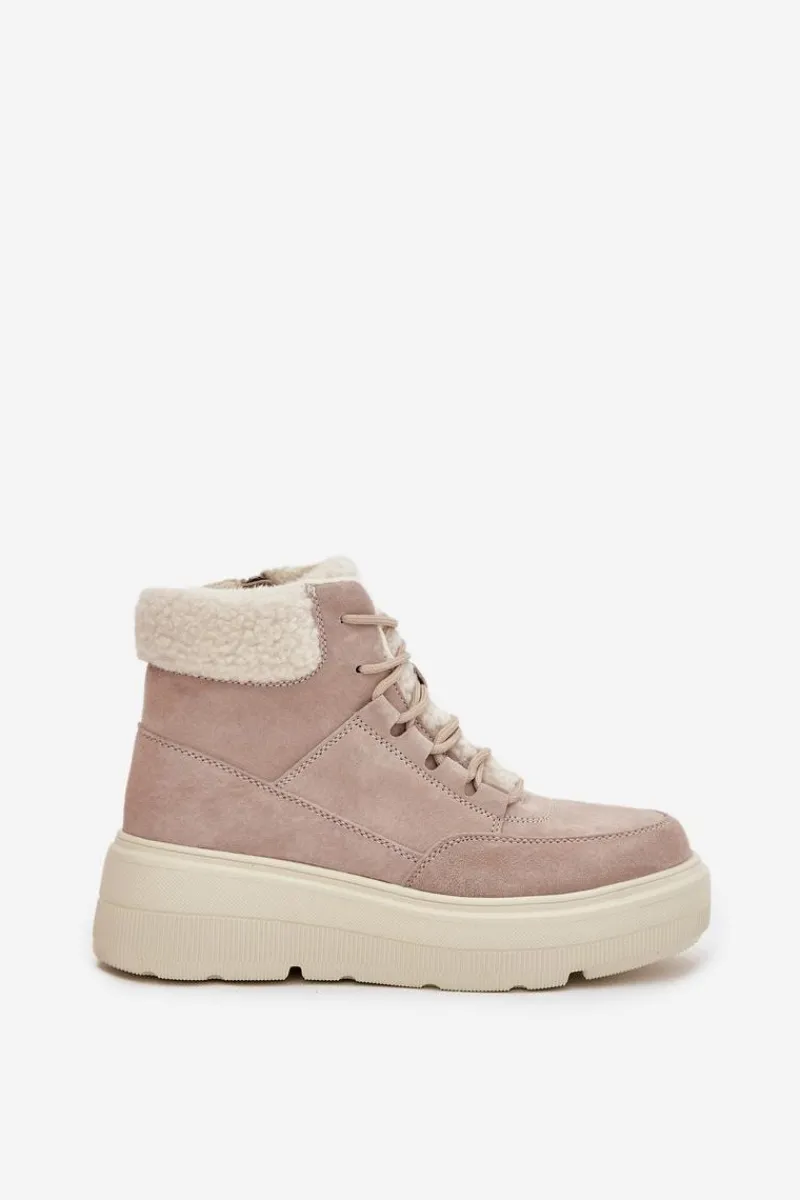 New Buty damskie Vinceza Zamszowe Śniegowce Damskie Z Kożuszkiem Na Platformie Vinceza 95354 Beżowe Beżowy