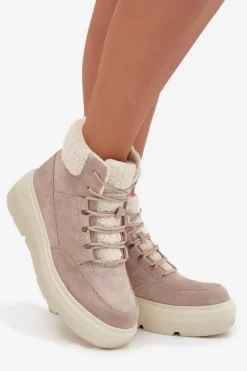 New Buty damskie Vinceza Zamszowe Śniegowce Damskie Z Kożuszkiem Na Platformie Vinceza 95354 Beżowe Beżowy