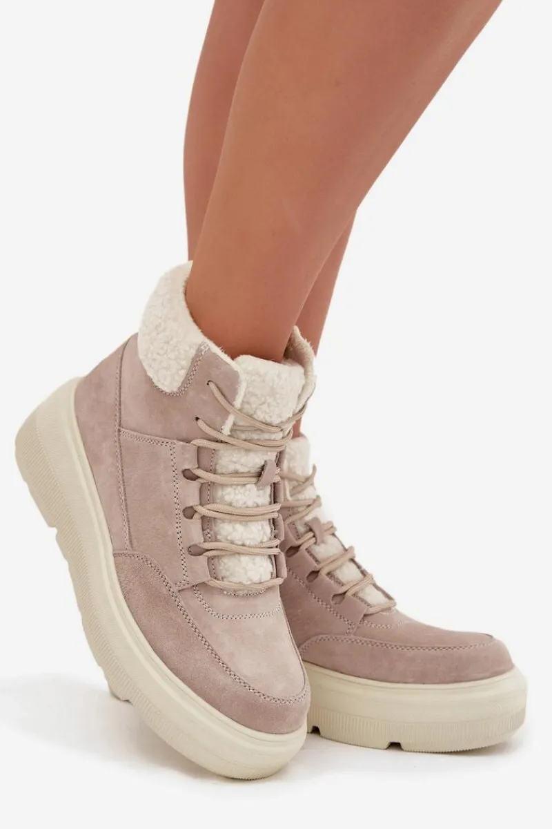 New Buty damskie Vinceza Zamszowe Śniegowce Damskie Z Kożuszkiem Na Platformie Vinceza 95354 Beżowe Beżowy