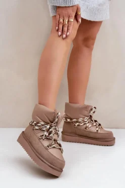 Sale Zamszowe Śniegowce Damskie Z Grubym Sznurowaniem DFSH375003 Taupe Damskie Śniegowce Damskie