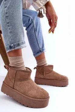 Śniegowce Damskie>Boto Zamszowe Śniegowce Na Platformie Ciemnobeżowe Corcoran Beżowy