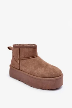 Śniegowce Damskie>Boto Zamszowe Śniegowce Na Platformie Ciemnobeżowe Corcoran Beżowy