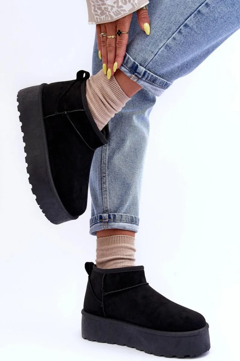 Śniegowce Damskie>Boto Zamszowe Śniegowce Na Platformie Czarne Corcoran Czarny