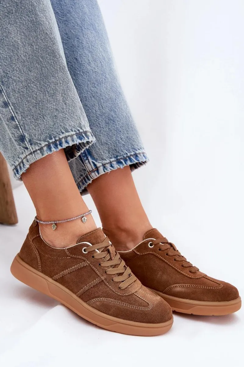 Sneakersy Damskie>Evento Zamszowe Niskie Sneakersy Damskie Brązowe Paliana