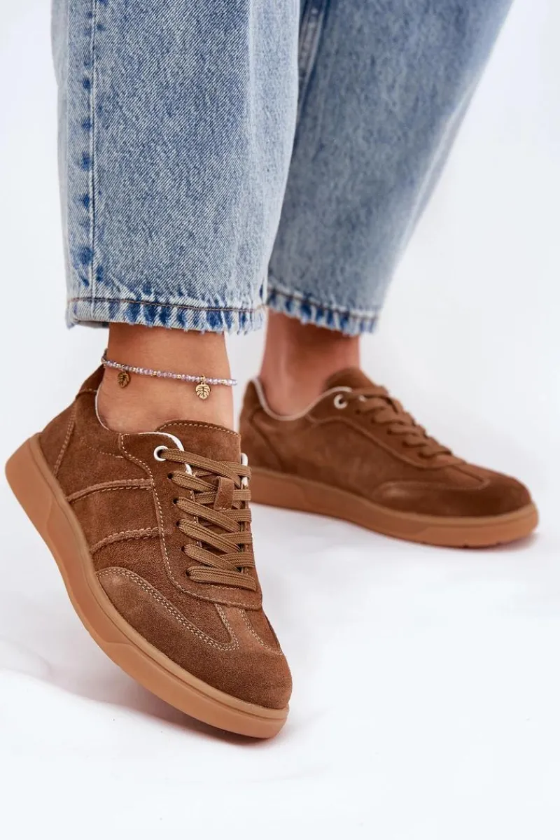 Sneakersy Damskie>Evento Zamszowe Niskie Sneakersy Damskie Brązowe Paliana
