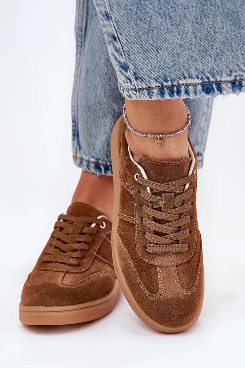 Sneakersy Damskie>Evento Zamszowe Niskie Sneakersy Damskie Brązowe Paliana
