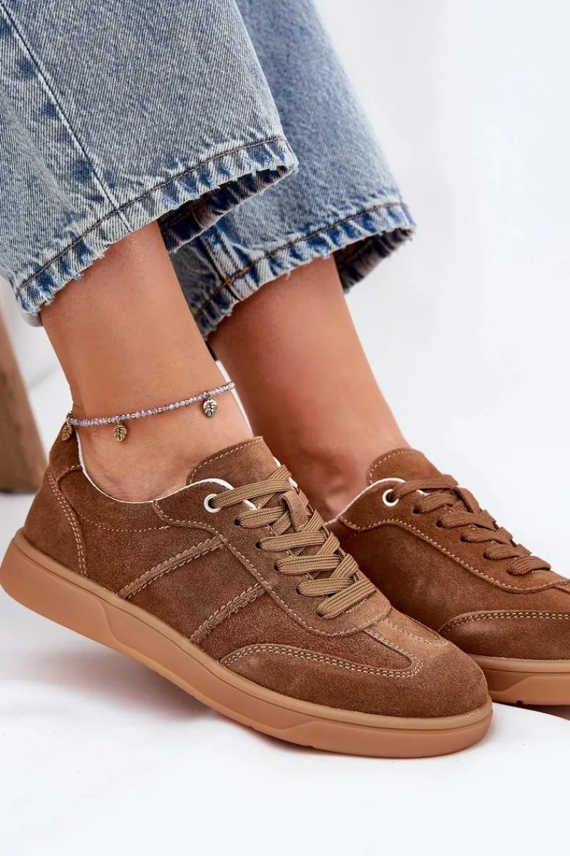 Sneakersy Damskie>Evento Zamszowe Niskie Sneakersy Damskie Brązowe Paliana