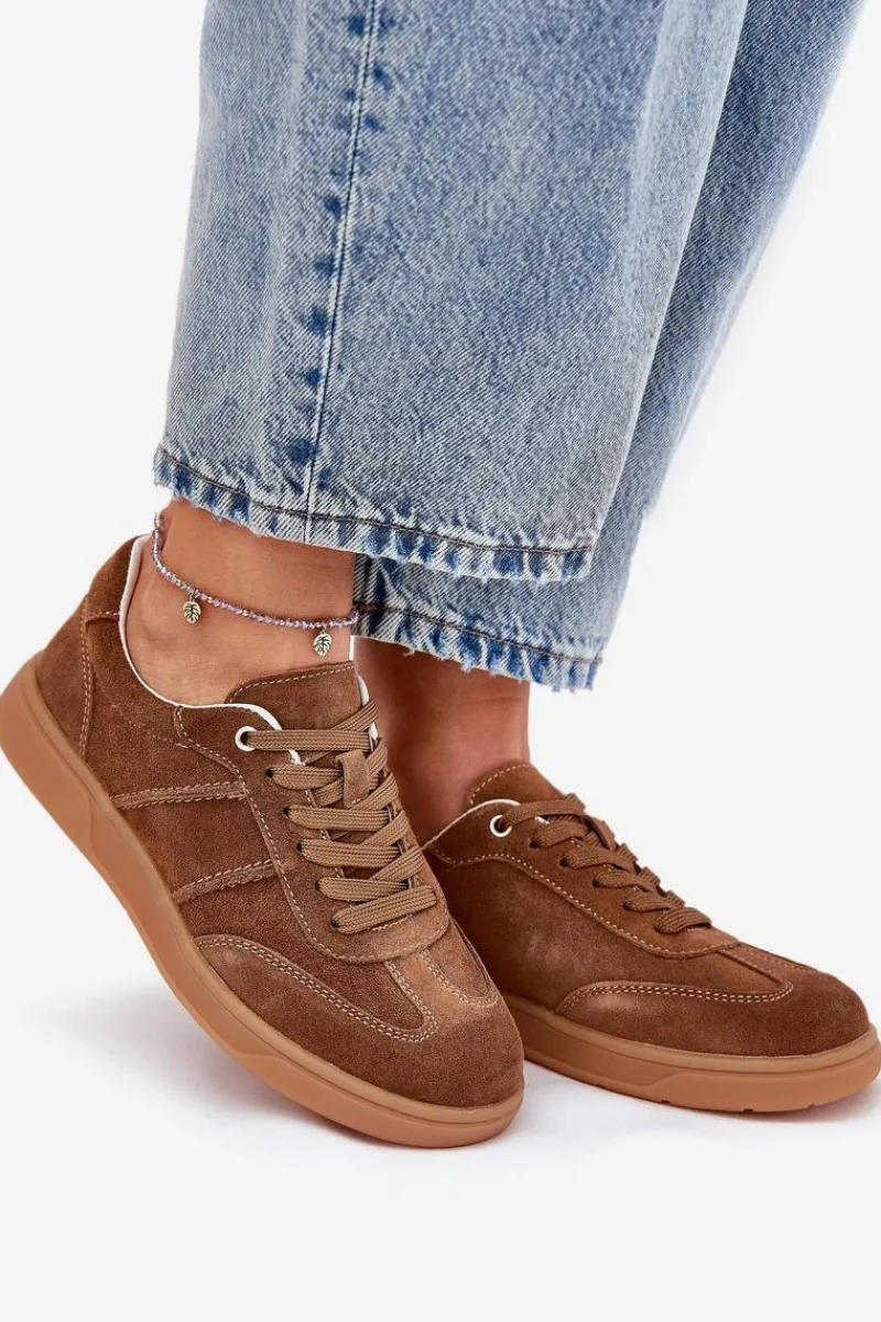Sneakersy Damskie>Evento Zamszowe Niskie Sneakersy Damskie Brązowe Paliana
