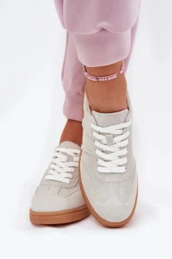 Sneakersy Damskie>Evento Zamszowe Niskie Sneakersy Damskie Szare Paliana Szary