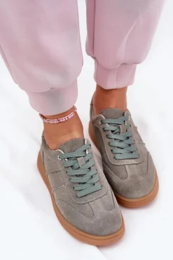New Zamszowe Niskie Sneakersy Damskie Zielone Paliana Damskie Sneakersy Damskie