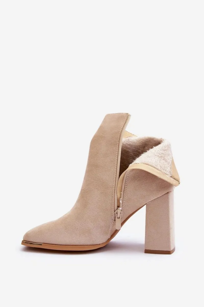 Outlet Boto Zamszowe Ocieplane Botki Na Słupku Beżowe Lamirena