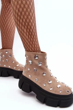 Botki Zimowe Damskie|Brązowe I Beżowe Botki><noscript><img width=