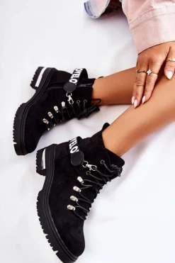 Clearance Boto Zamszowe Ocieplane Botki Z Paskiem Czarne Aurelio