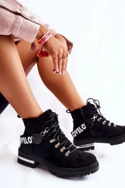 Clearance Boto Zamszowe Ocieplane Botki Z Paskiem Czarne Aurelio