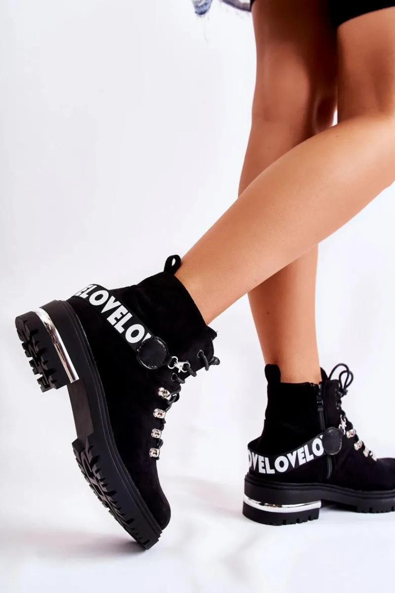 Clearance Boto Zamszowe Ocieplane Botki Z Paskiem Czarne Aurelio