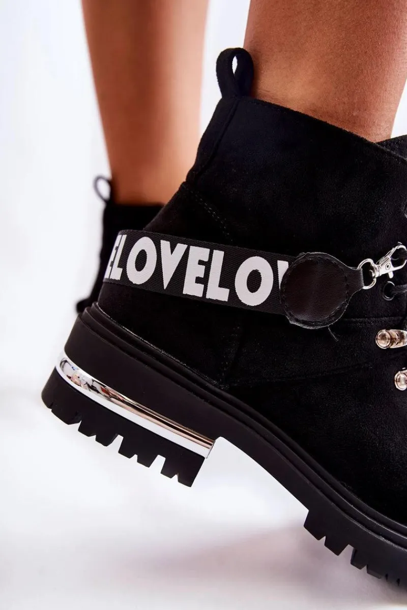 Clearance Boto Zamszowe Ocieplane Botki Z Paskiem Czarne Aurelio