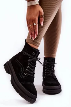 Online Big Star Shoes Zamszowe Ocieplane Botki Trapery Big Star KK274525 Czarne