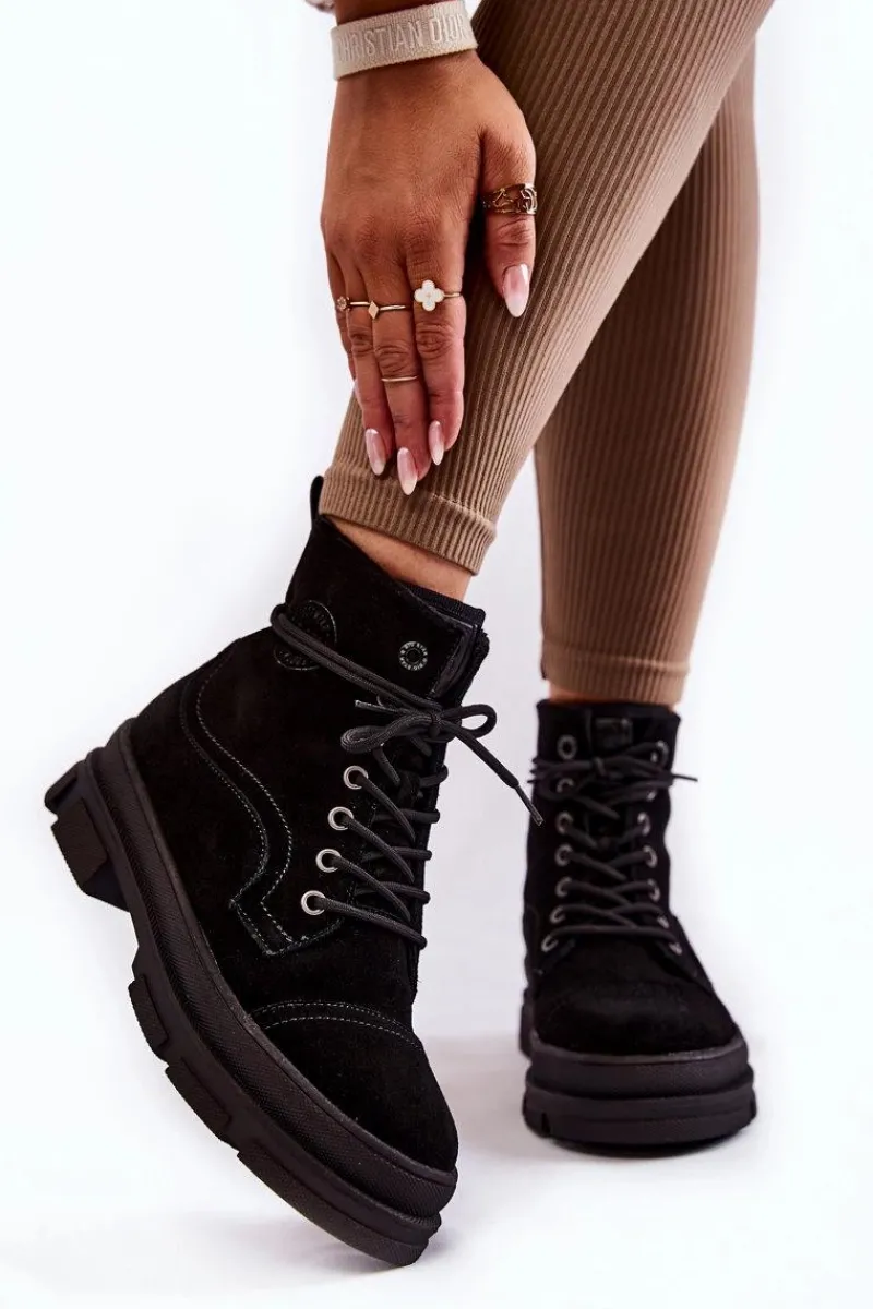 Online Big Star Shoes Zamszowe Ocieplane Botki Trapery Big Star KK274525 Czarne