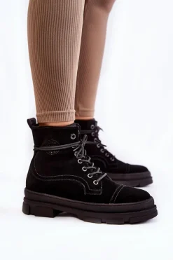 Online Big Star Shoes Zamszowe Ocieplane Botki Trapery Big Star KK274525 Czarne