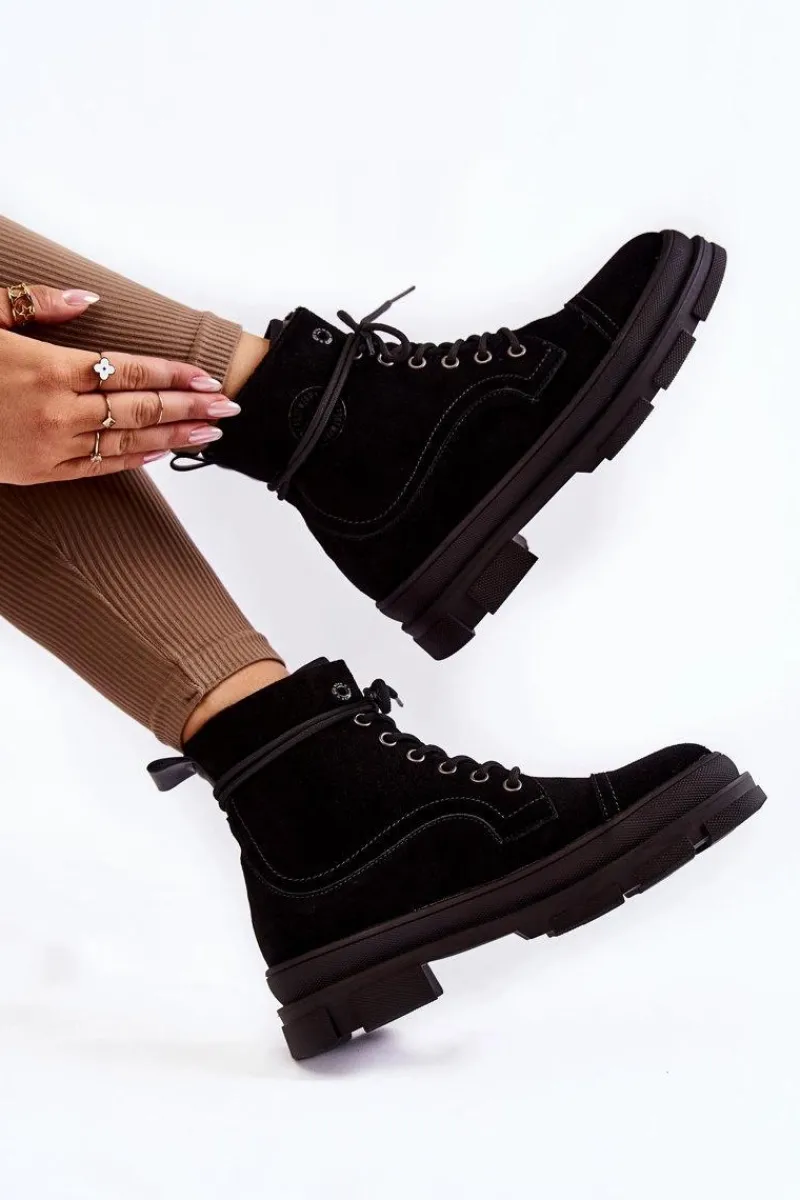 Online Big Star Shoes Zamszowe Ocieplane Botki Trapery Big Star KK274525 Czarne