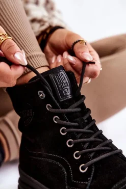 Online Big Star Shoes Zamszowe Ocieplane Botki Trapery Big Star KK274525 Czarne