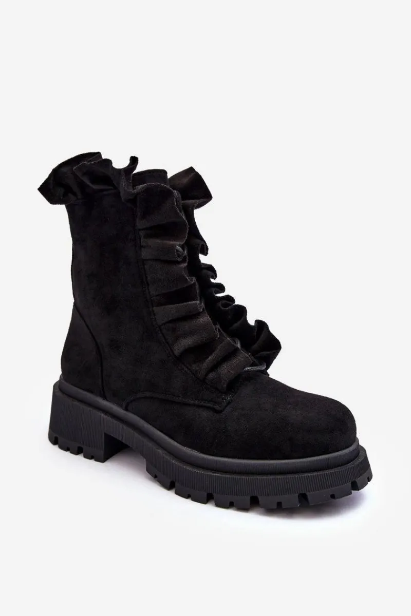 Hot Boto Zamszowe Ocieplane Botki Workery Na Płaskim Obcasie Czarne Nacelle