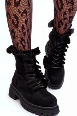 Hot Boto Zamszowe Ocieplane Botki Workery Na Płaskim Obcasie Czarne Nacelle