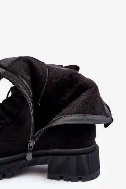 Hot Boto Zamszowe Ocieplane Botki Workery Na Płaskim Obcasie Czarne Nacelle