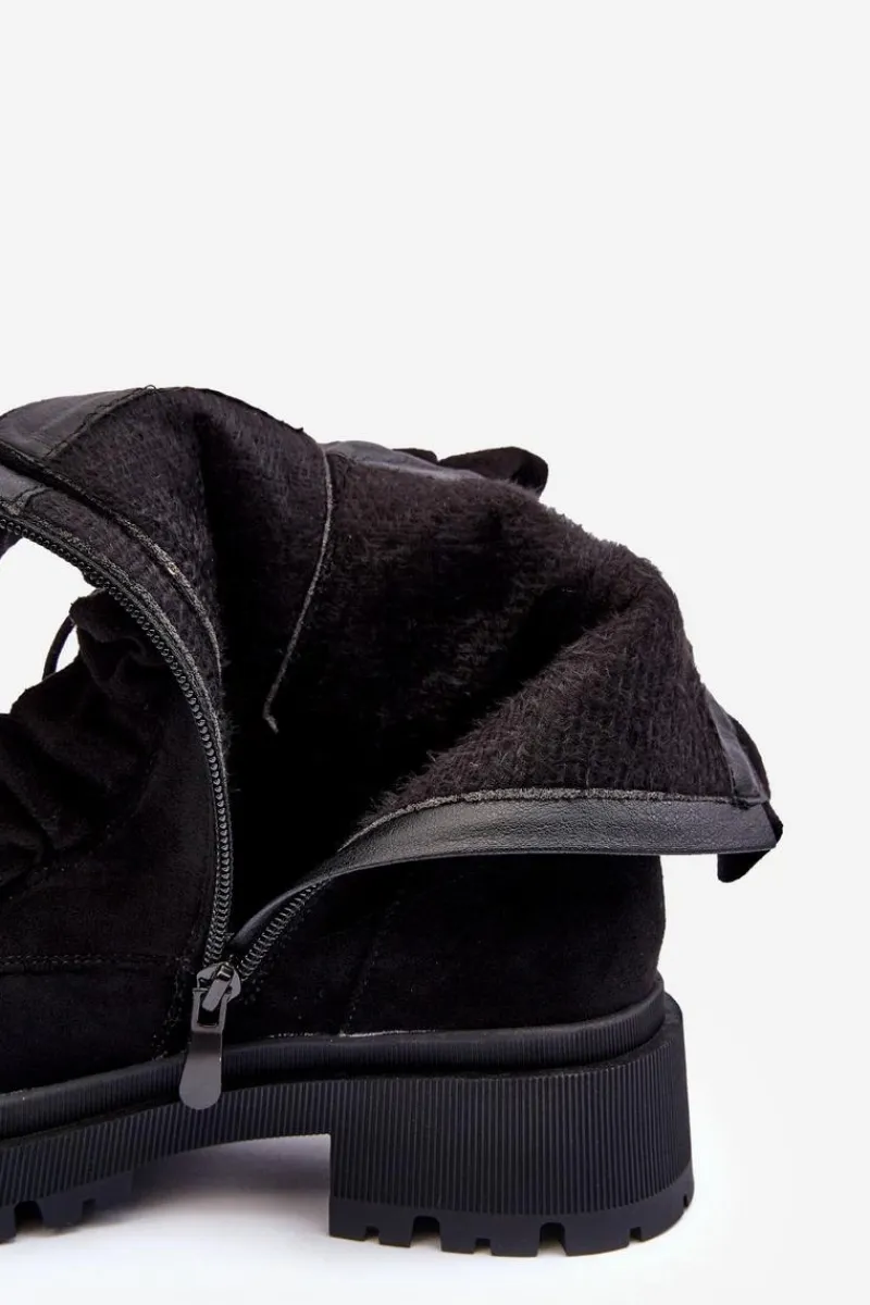 Hot Boto Zamszowe Ocieplane Botki Workery Na Płaskim Obcasie Czarne Nacelle