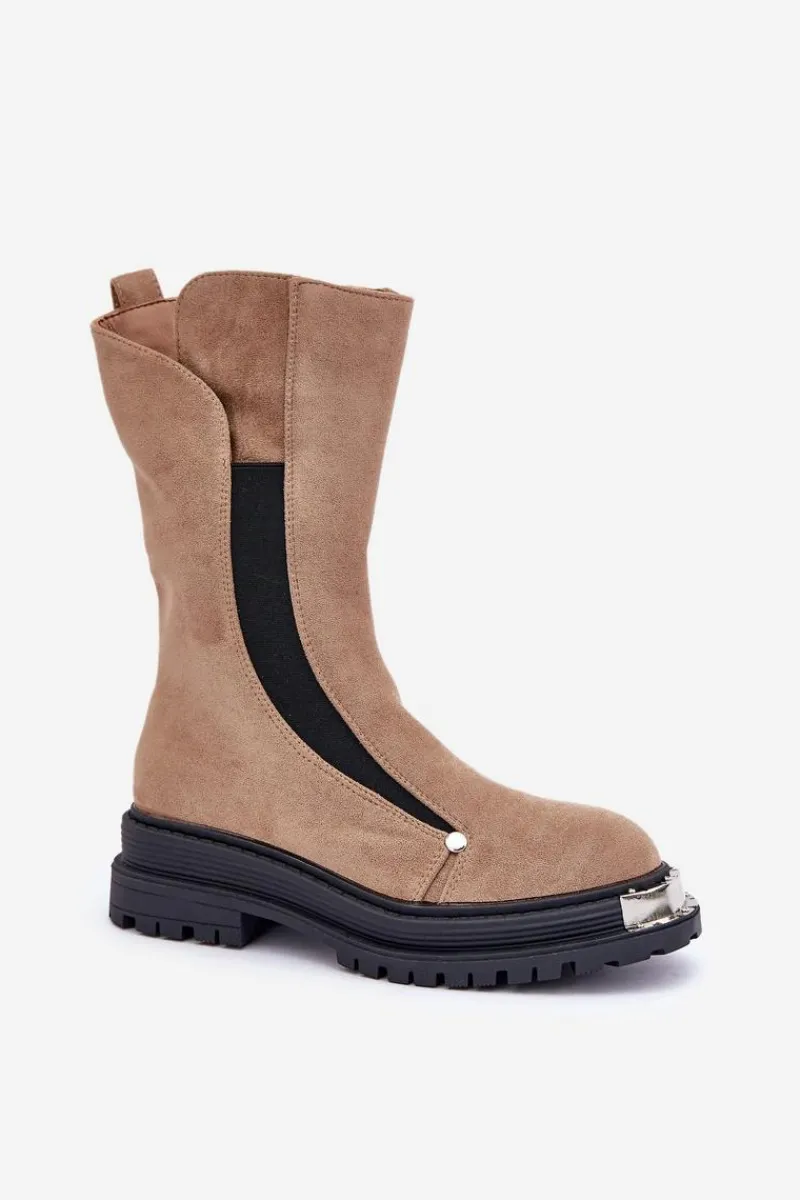 Sale Zamszowe Ocieplane Botki Na Płaskim Obcasie Beżowe Palimra Damskie Czarne Botki|Botki Zimowe Damskie