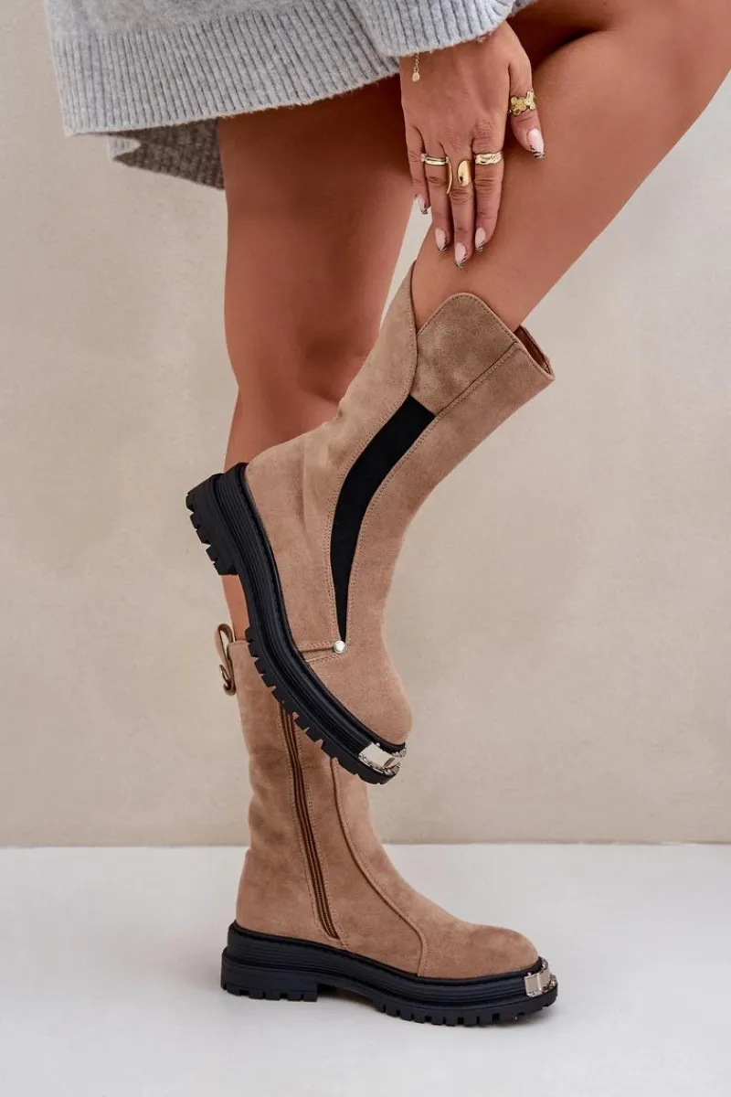 Sale Zamszowe Ocieplane Botki Na Płaskim Obcasie Beżowe Palimra Damskie Czarne Botki|Botki Zimowe Damskie