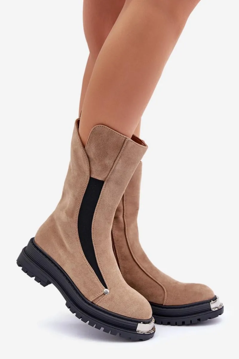 Sale Zamszowe Ocieplane Botki Na Płaskim Obcasie Beżowe Palimra Damskie Czarne Botki|Botki Zimowe Damskie