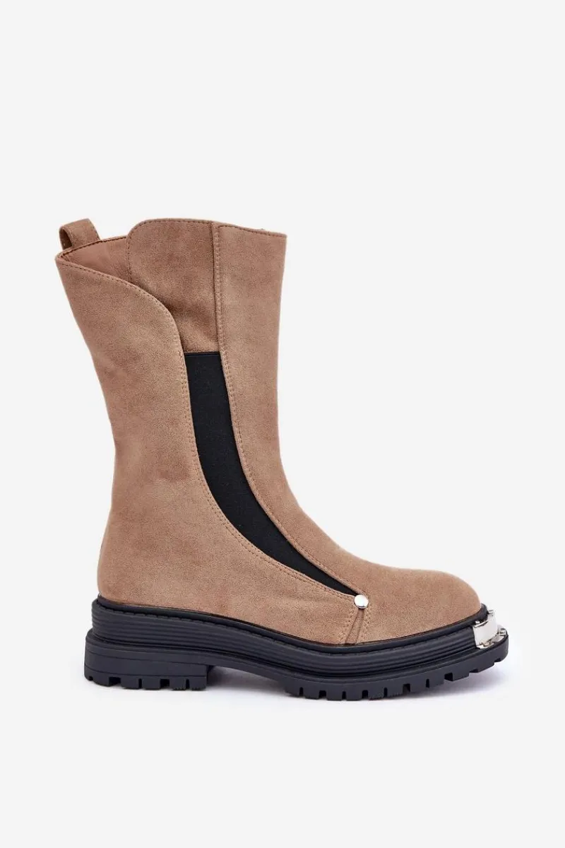 Sale Zamszowe Ocieplane Botki Na Płaskim Obcasie Beżowe Palimra Damskie Czarne Botki|Botki Zimowe Damskie