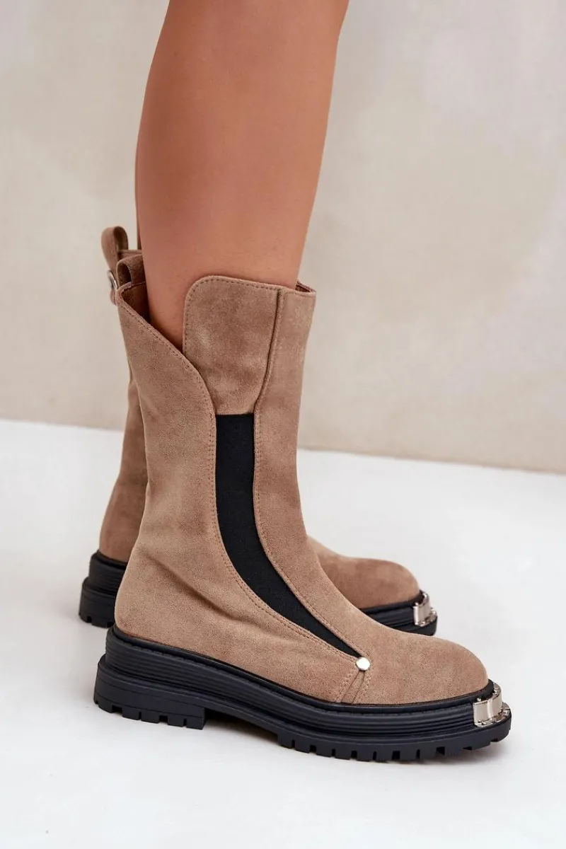 Sale Zamszowe Ocieplane Botki Na Płaskim Obcasie Beżowe Palimra Damskie Czarne Botki|Botki Zimowe Damskie