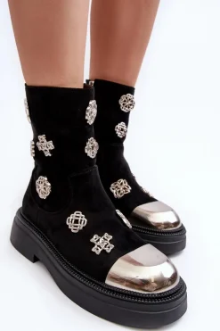 Czarne Botki|Botki Zimowe Damskie><noscript><img width=