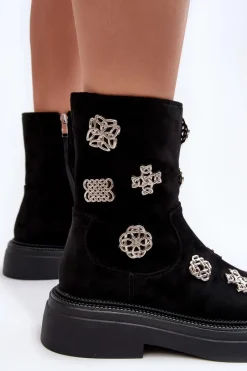 Czarne Botki|Botki Zimowe Damskie><noscript><img width=