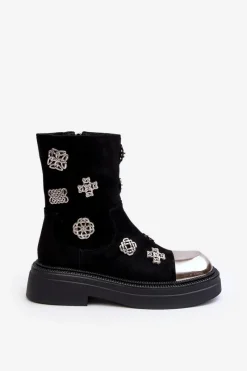 Czarne Botki|Botki Zimowe Damskie><noscript><img width=